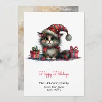 Quirky Cat in a Santa Hat Happy  Holiday Card