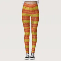 Leggings - Crochet Stripes in Orange and Yellow