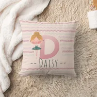Blush Pink Ballerina Monogram D – Personalized Art Throw Pillow