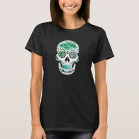 Teal Sugar Skull Halloween T-Shirt