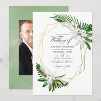 Tropical Greenery Geometric Wedding Photo Invitation
