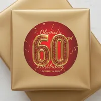 Luxury Red Gold Ruby Gem Glam 60th Birthday  Classic Round Sticker