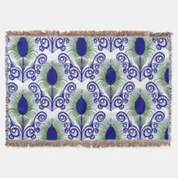 Boho Peacock Feather Jewel Tone-Blue Green Throw Blanket
