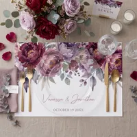 Burgundy Plum Watercolor Peony Wedding Placemat