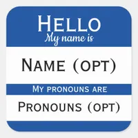 Blue Hello Pronouns Square Sticker