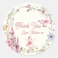 Cute Girly Fairy First Birthday Thank You Classic Round Sticker