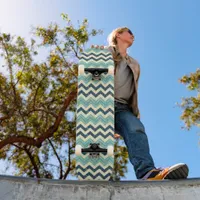 Blue and Grungy Chevron Pattern Skateboard