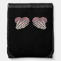 Funny Valentines Day Skeleton Hands Hearts Girl Drawstring Bag