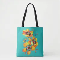 Bright Orange Flowers - Aqua Tote Bag