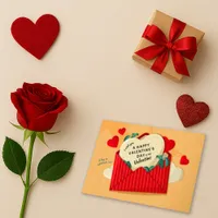Charming Red White Vintage Envelope Valentine Holiday Card