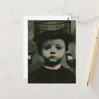 Surreal Black and White Caged Bird and Child Retro Postcard
