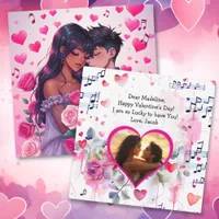 Cute Bi-Racial Anime Personalized Valentine's Day Card