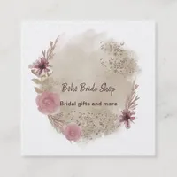 Boho Watercolor Floral Square Business Card