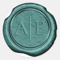 Faux Wax Wedding Initials Emerald Gr ID881 Classic Round Sticker
