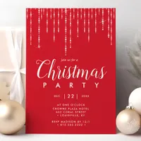 Elegant String Lights Red Christmas Party Invitation