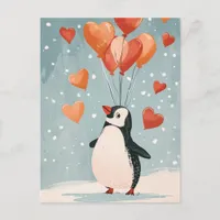 Adorable penguin with heart ballons postcard