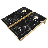 Simply Marble Monogram Black and White ID672 Cornhole Set