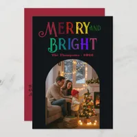 Merry & Bright Colorful Christmas Photo Holiday Card