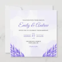 Violet Leaf Watercolor Floral Square Wedding Invitation