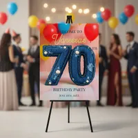 Denim and Pearls Chic 70th Birthday Party Welcome Foam Board