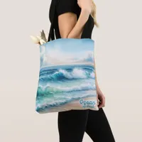 Ocean Soul Watercolor Beach Tote Bag for Summer
