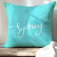 Chic Turquoise & White Sydney Typography Throw Pillow