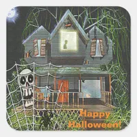 Halloween Haunted House Square Stickers