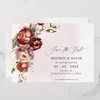 Elegant Boho Burgundy Blush Floral Wedding Foil Invitation