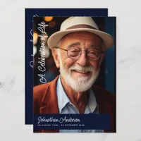 Modern Script Navy Blue & White Funeral/ Memorial Program