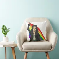Woman in a Peace T-shirt With a Rainbow Flag LGBTQ Throw Pillow