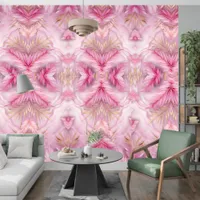 Elegant Home Decor: Pink Golden Tropical Leaves Wallpaper