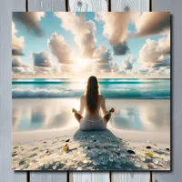 Pretty Lady Meditating on Beach  Poster