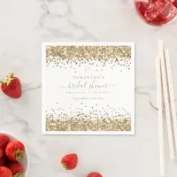 Glam Gold Glitter Name Date Bridal Shower  Napkins
