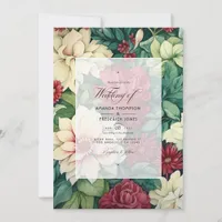Green and Crimson with Cream Floral Spring Wedding Invitation