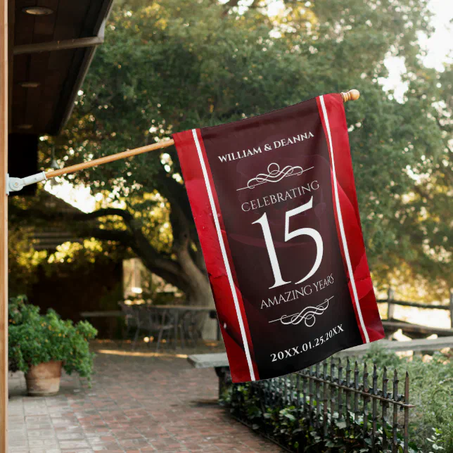 Elegant 15th Rose Wedding Anniversary Celebration House Flag