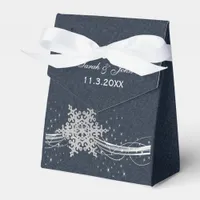 Blue Silver Snowflakes Winter wedding favor box