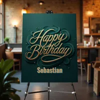 Elegant Teal and Gold Classic Script Birthday Foam Board