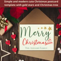 Merry Christmas Family Name Tree Wishes Postcard