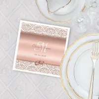 Rose Gold Damask Wedding Monogram Napkins