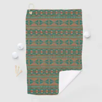 Southwestern Copper Teal Geometric Pattern Golf Towel