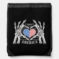 America Skull Skeleton Hand Artwork Editable Layer Drawstring Bag