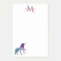 Unicorn purple white monogrammed post-it notes