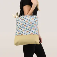 Green Yellow Blue Butterflies Flowers Color Block Tote Bag