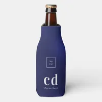 Navy blue white business logo monogram name bottle cooler