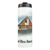 *~* American Flag Old Barn GOD BLESS AMERICA AR16 Thermal Tumbler