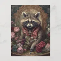 Adorable Raccoon with Flowers Postcard