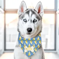 Blue Bananas Cute Dog Bone Custom Name Pet Bandana Collar