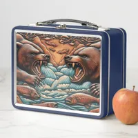 Nature’s Warrior: Bear Against Rushing Rapids Metal Lunch Box