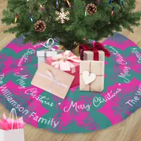 Colorful Boho Pattern Pink Green Trendy Christmas Brushed Polyester Tree Skirt