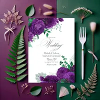 Elegant Purple and Green Floral Wedding QR Code Invitation